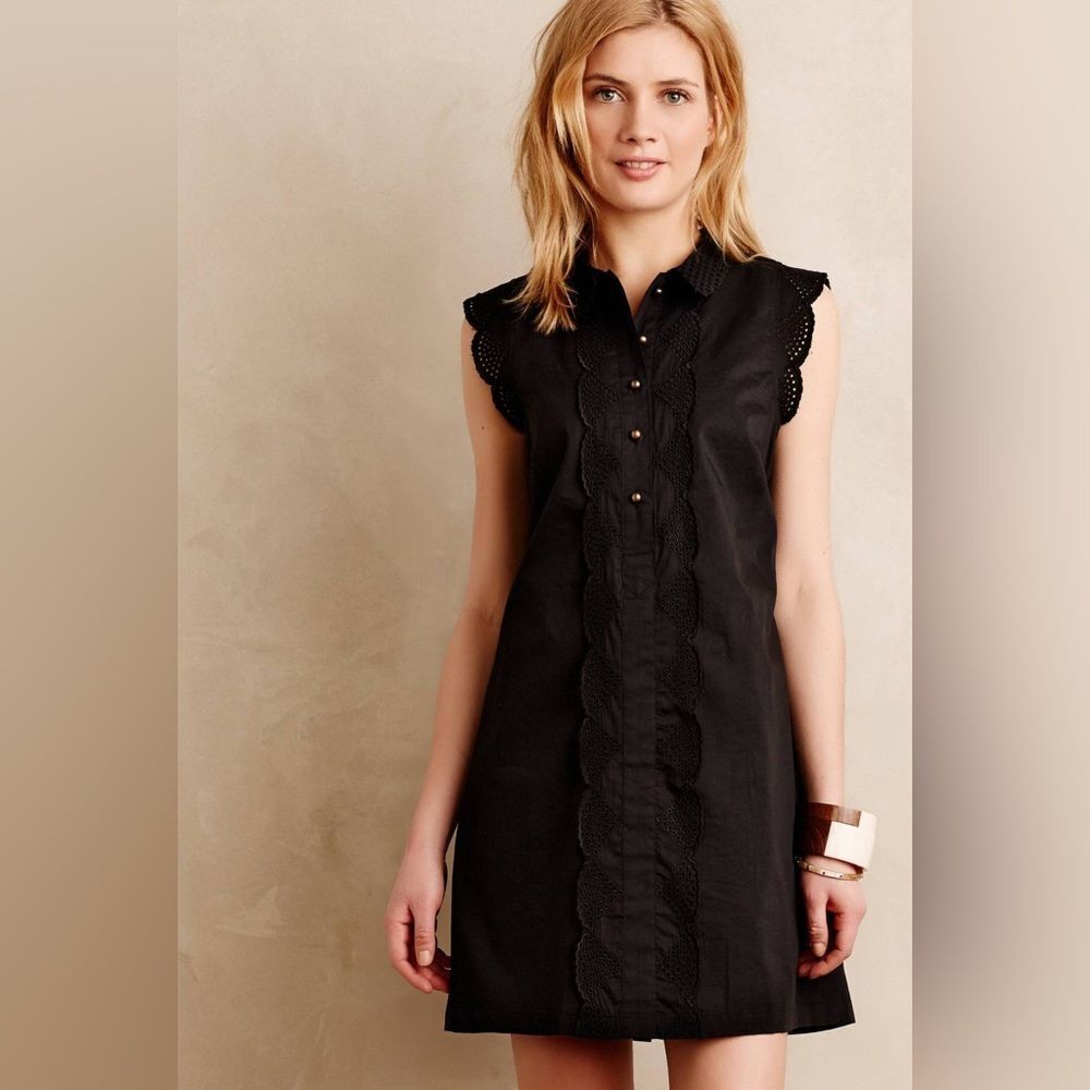 Anthropologie dear creatures Trinette Black Eyelet Trim Sleeveless Shift Dress